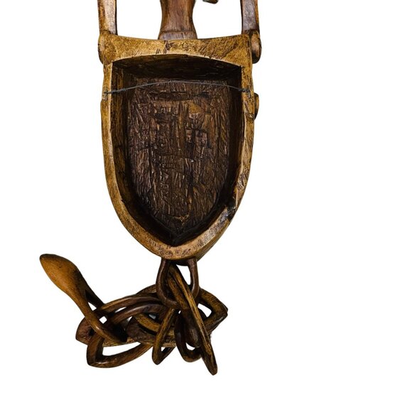 Hand-Carved African Wooden Spoon With Intricate Tribal Design 30" With Wooden Ch - Picture 5 of 6
